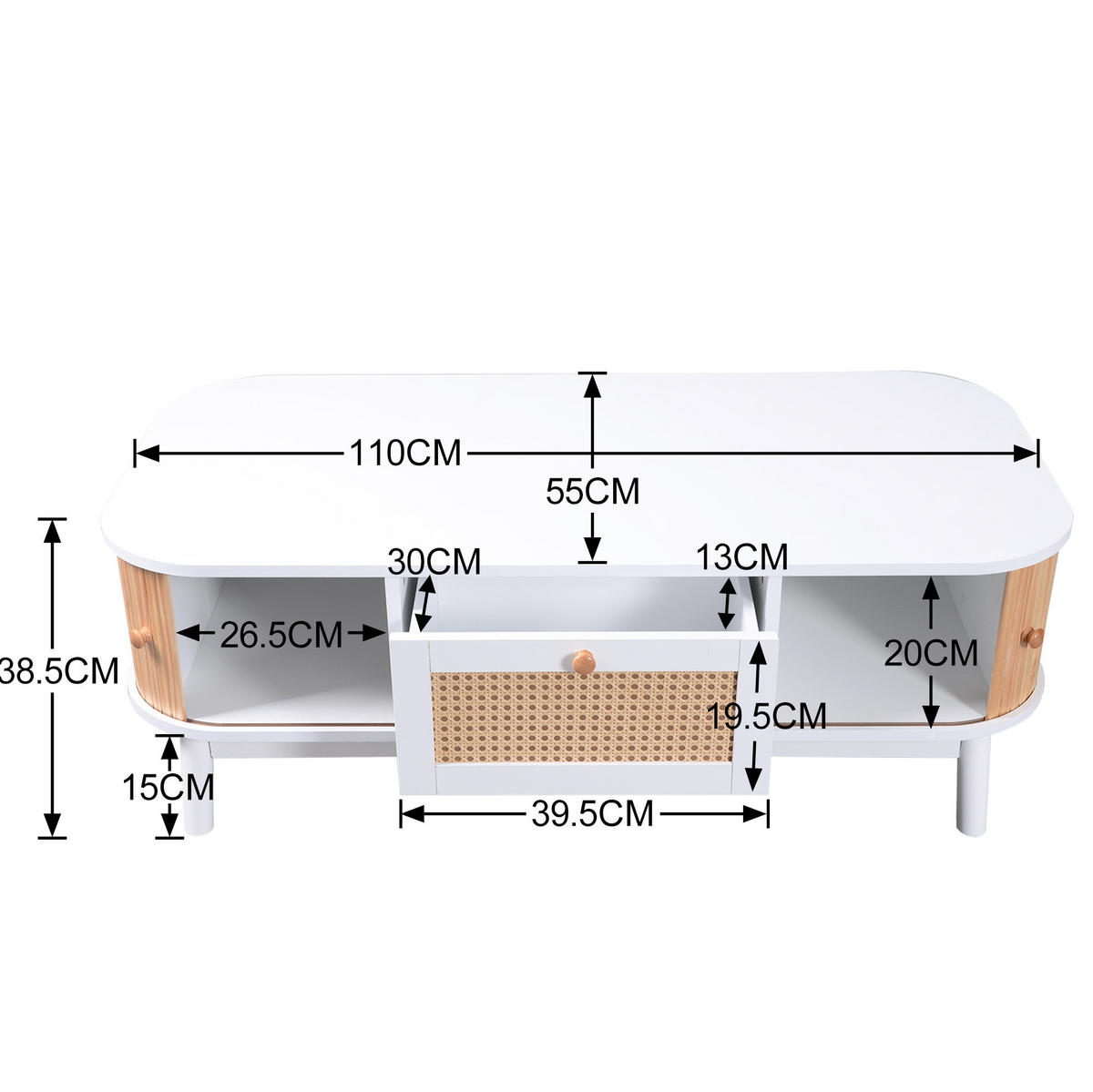 KONFERENČNÍ stolek 110/55/38,5 cm bílý a v dekoru dřeva z MDF s úložným prostorem - bílá, kompozitní dřevo (110/55/38.5cm) - OKWISH