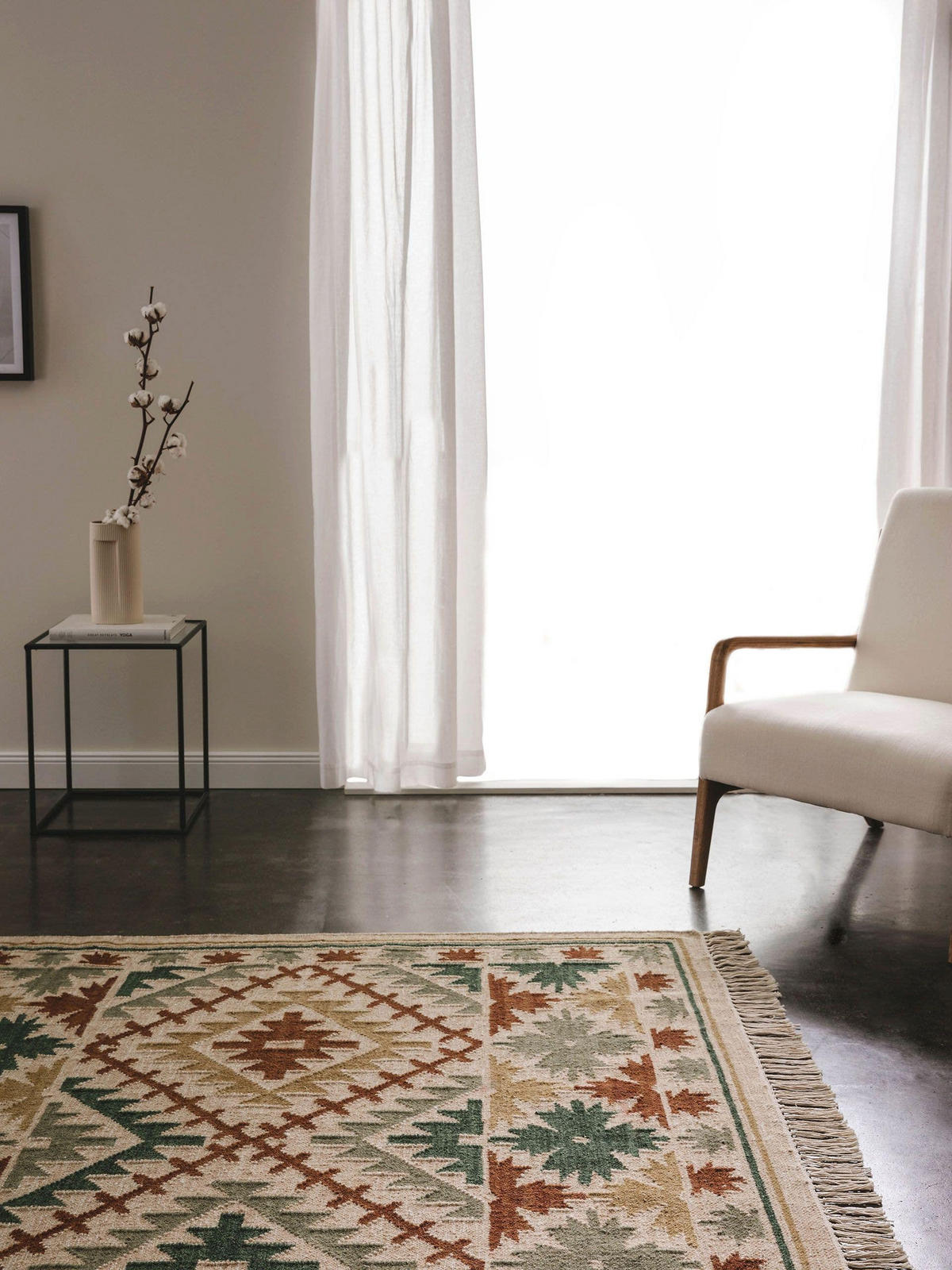 KELIM handgewebt Zohra Grün 70x140 cm - Grün, Textil (70/140cm) - benuta Pure