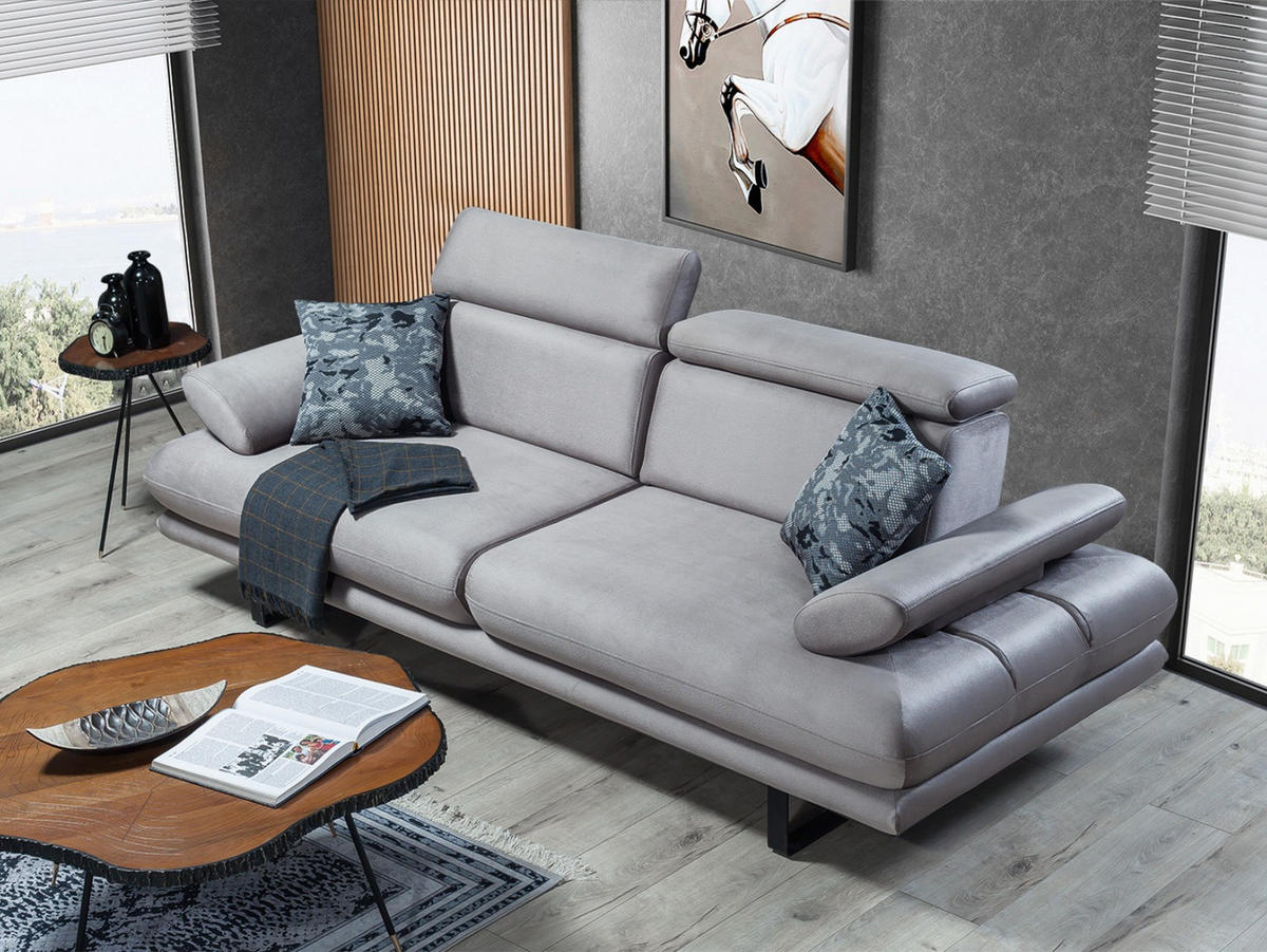 3-SITZER Sofa ENERGY, Hellgrau - Hellgrau, Textil/Metall (240/80/100cm)