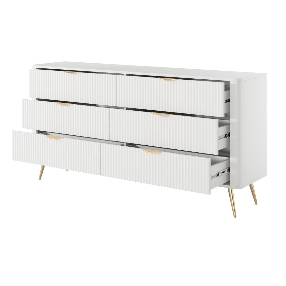 SIDEBOARD Vespasia 6S Beige 163,2/81,2/38 cm – Geriffelte Fronten - Goldfarben/Weiß, Holzwerkstoff/Metall (163/81.2/38cm) - AX Living