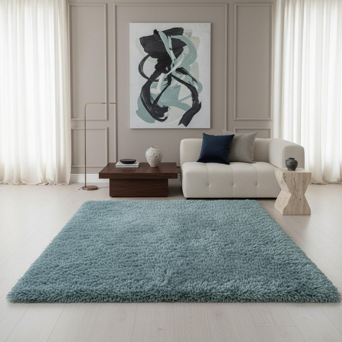 HOCHFLORTEPPICH Shaggy Uni Kuschelig Waschbar Wohnzimmer Strapazierfähig Blau 120x170 cm – SALZACH - Blau, Textil (120/170cm) - KADIMA DESIGN