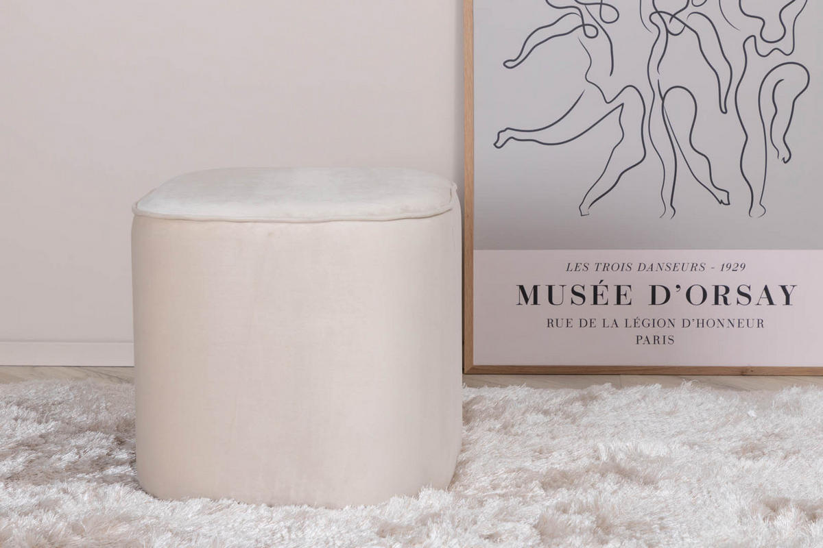 POUF Velour weiß - Weiß, Holzwerkstoff (44/41/44cm) - ebuy24