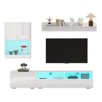 TV-WOHNWAND aus Spanplatte 175x39x34 cm 3-teilig Weiß mit LED-Beleuchtung und Hochglanzfronten - Weiß, Holzwerkstoff (175/34/39cm) - IVMEU