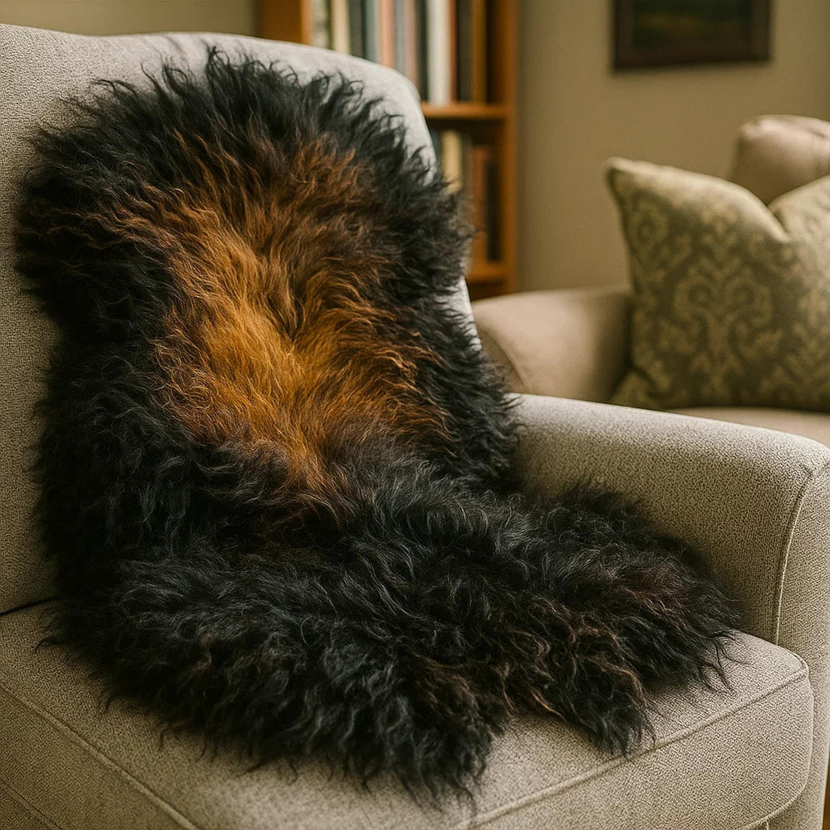 SCHAFFELL Island, schwarz-gold, naturbelassen, ökologisch gegerbt, ca. 120 cm - Goldfarben/Schwarz, Fell (60/120cm) - Provellus