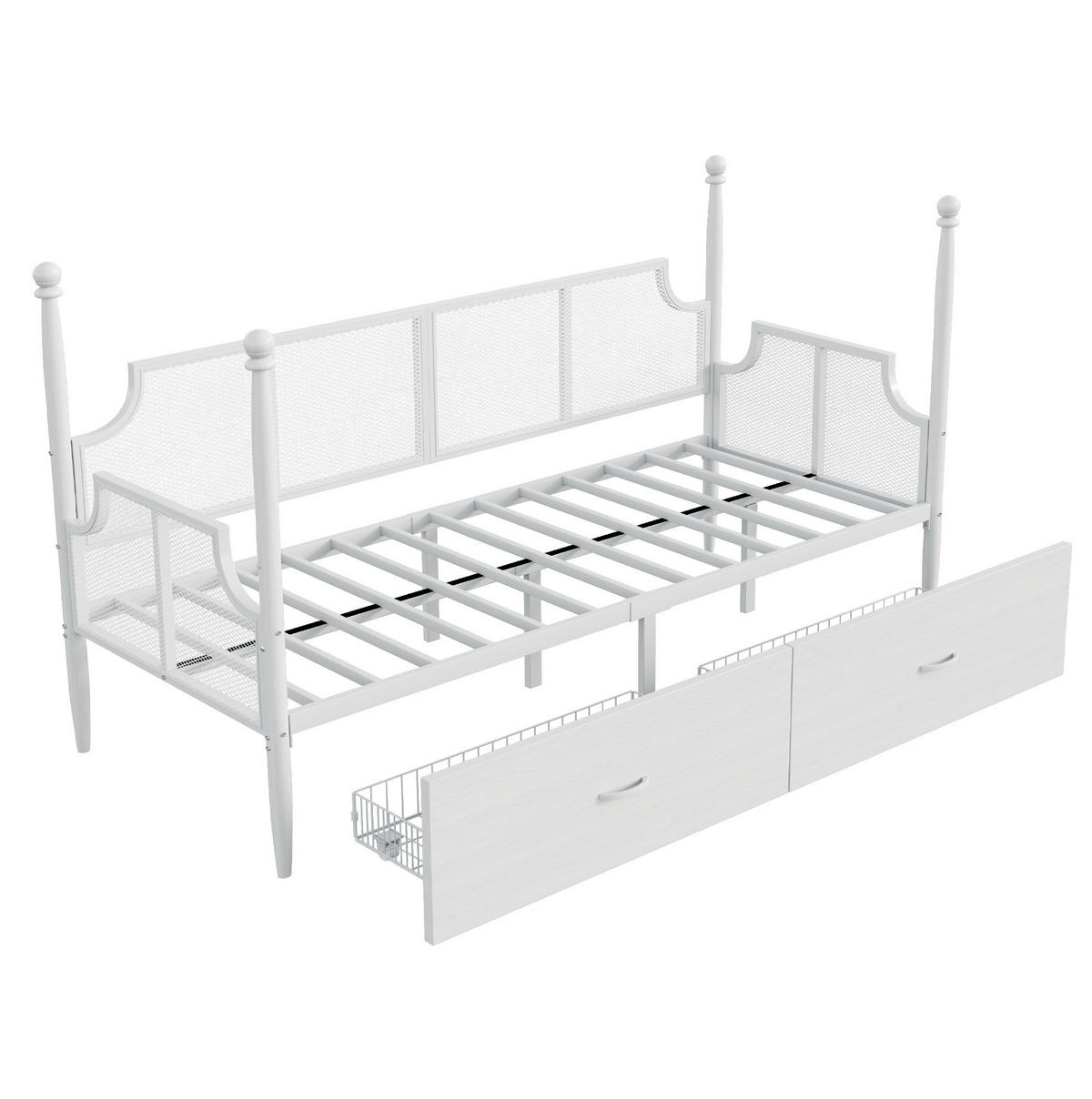 METALLBETT aus Metall 90x200 cm Weiß mit 2 Schubladen im Vintage-Stil - Weiß, Metall (90/200cm) - Modfu