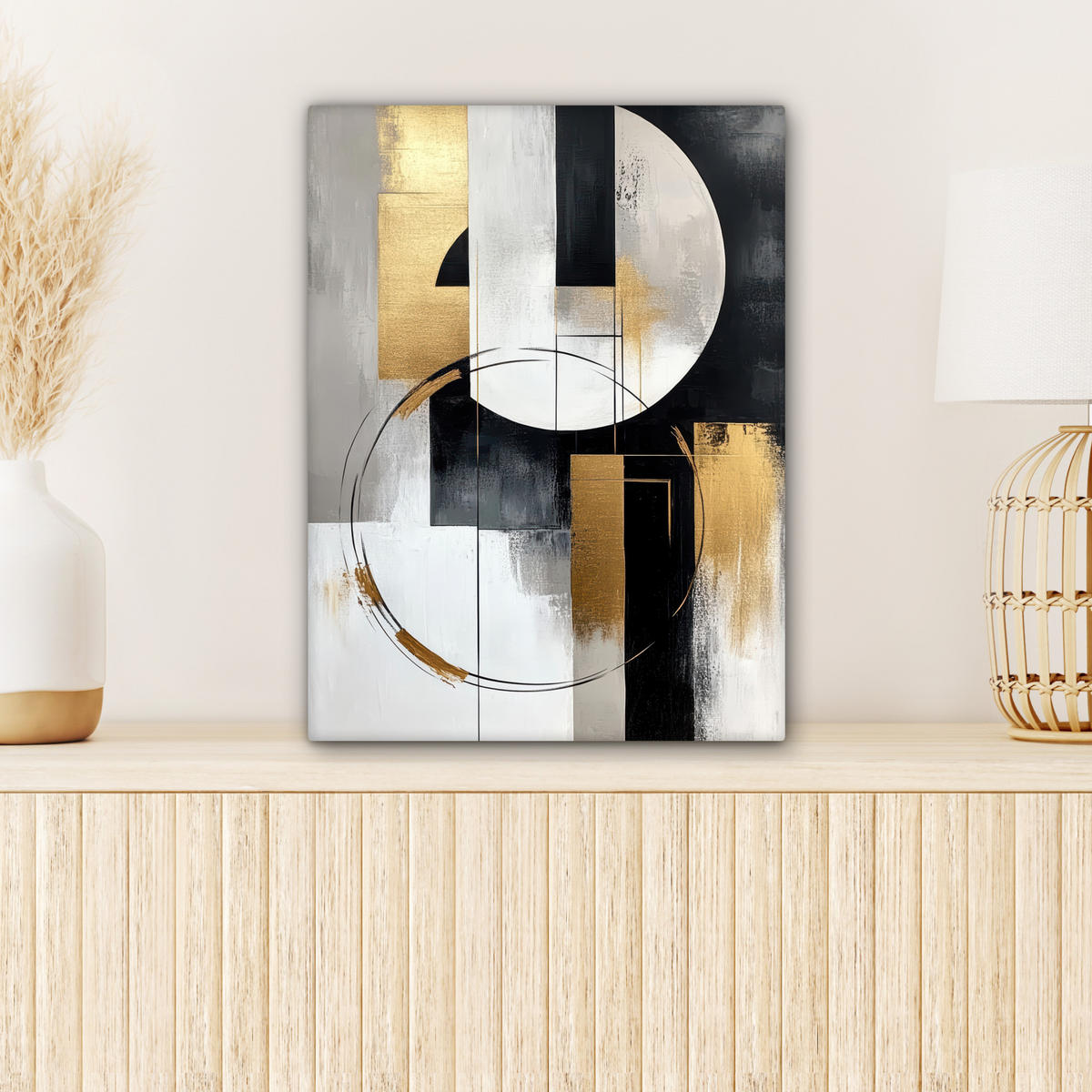LEINWANDBILD - Abstrakt - Gold - Silber - Formen - Ästhetik - 30x40 - Bilder - Multicolor, Textil (30/40cm) - MuchoWow