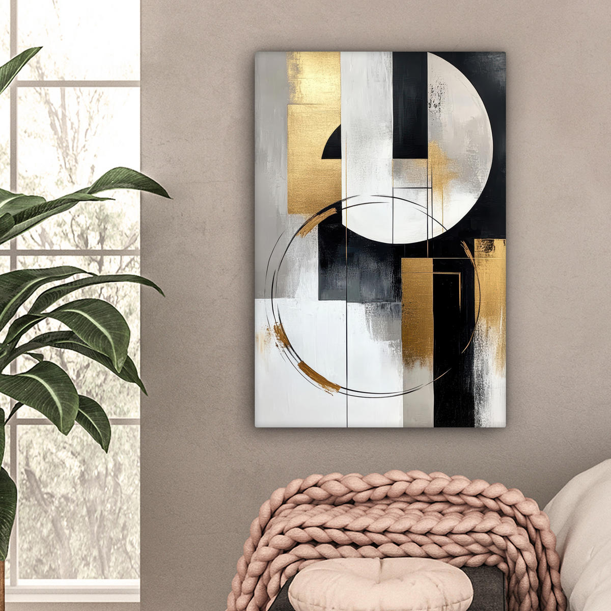 LEINWANDBILD - Abstrakt - Gold - Silber - Formen - Ästhetik - 60x90 - Kunstdruck - Multicolor, Textil (60/90cm) - MuchoWow