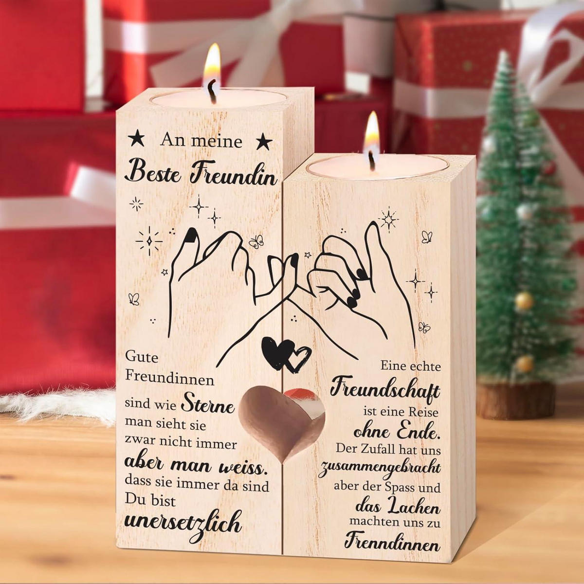 KERZENSTÄNDER Holz Freundschaftsgeschenk - Braun, Holz (4.5/12/9cm)