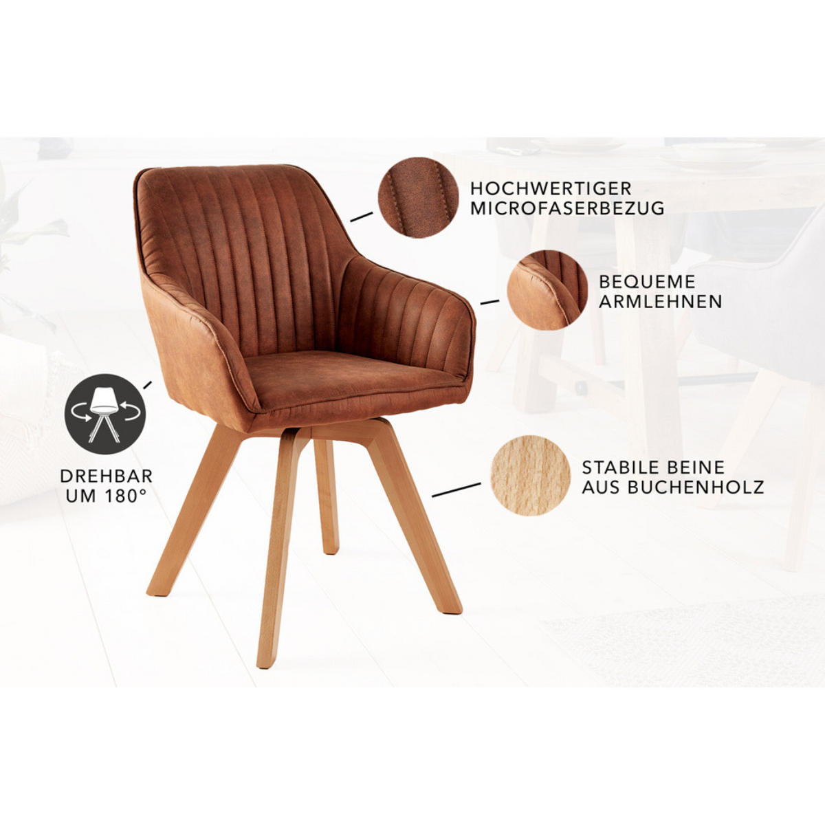 ARMLEHNSTUHL LIVORNO Microfaser Braun - Braun, Textil (62/84/62cm) - riess-ambiente