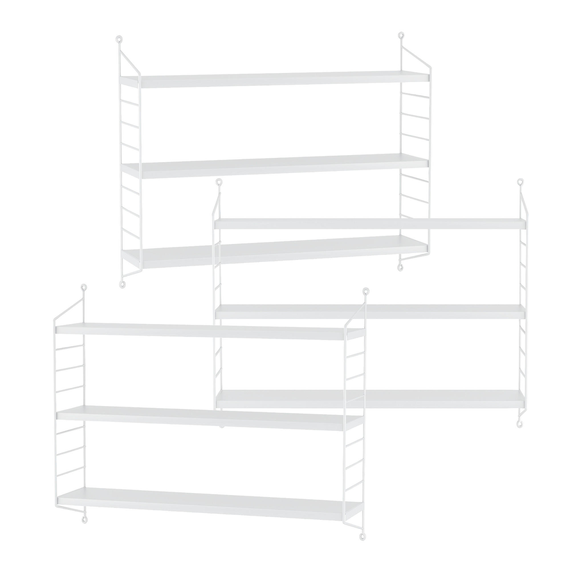 SADA NÁSTĚNNÝCH POLIČEK 3 KS Strängnäs - bílá, kov (60/50/15cm) - [en.casa]