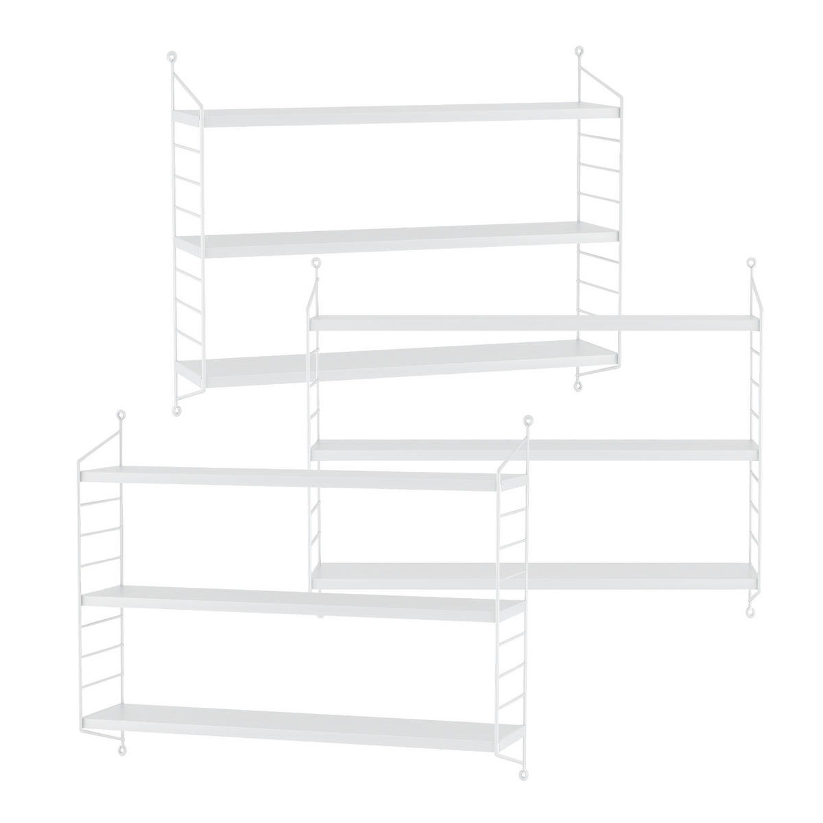 SADA NÁSTĚNNÝCH POLIČEK 3 KS Strängnäs - bílá, kov (60/50/15cm) - [en.casa]