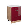 KÜCHENUNTERSCHRANK R-Line Bordeaux Hochglanz 60 cm AP Marmor - Bordeaux/Eiche Wotan, Holzwerkstoff (60/81.6/60cm) - Vicco