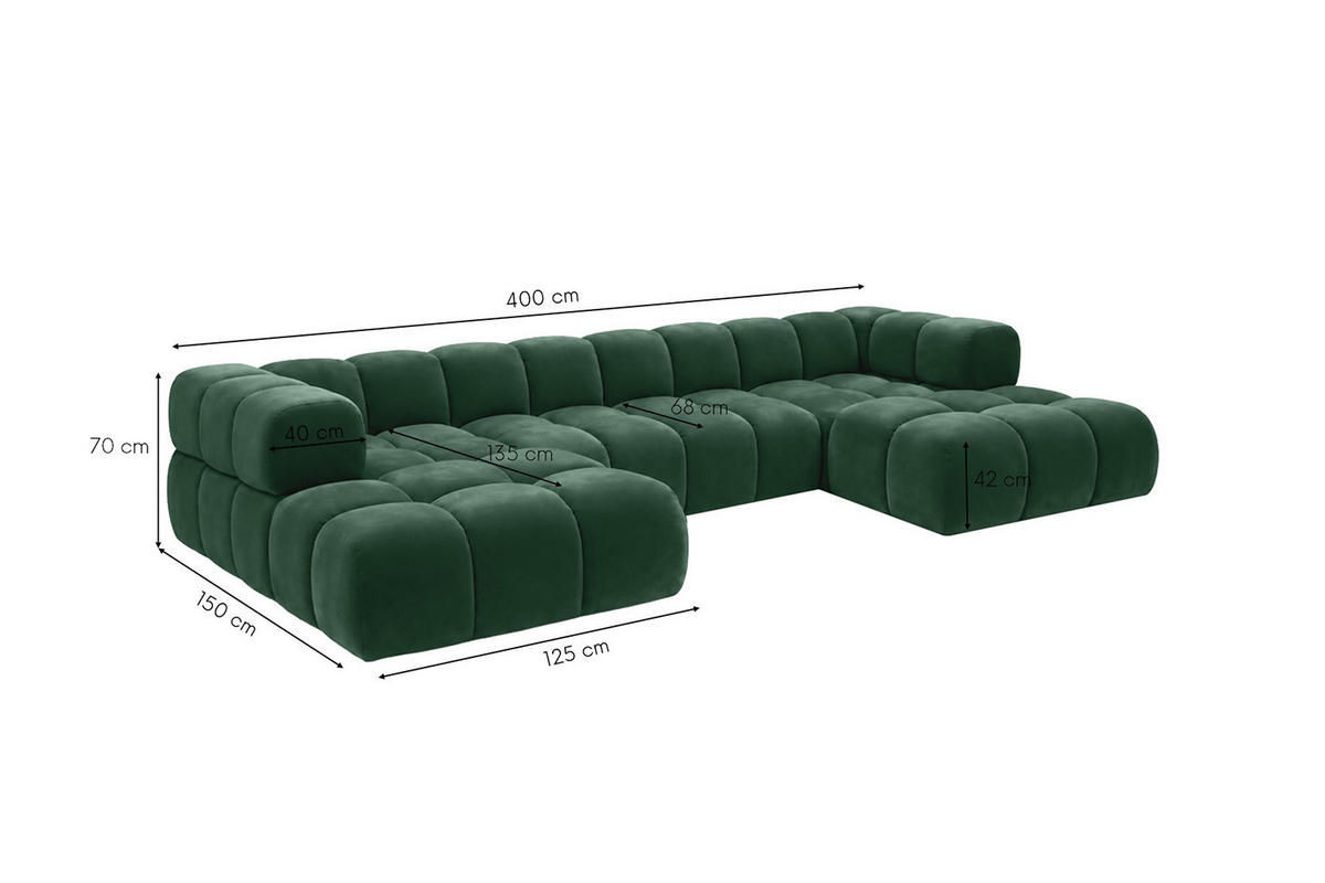 ROHOVÁ SEDAČKA ve tvaru U, velurová tkanina Bluvel, Zelená, Averro U XL - zelená barva, dřevo (400/70/150cm) - Kaiser Möbel