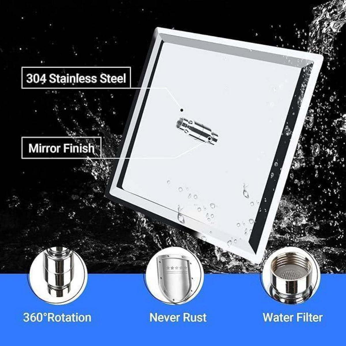 DUSCHKOPF Eckig mit LED 30 x 30 cm Edelstahl Chrom - Silberfarben, Metall (30/12.7/30cm)