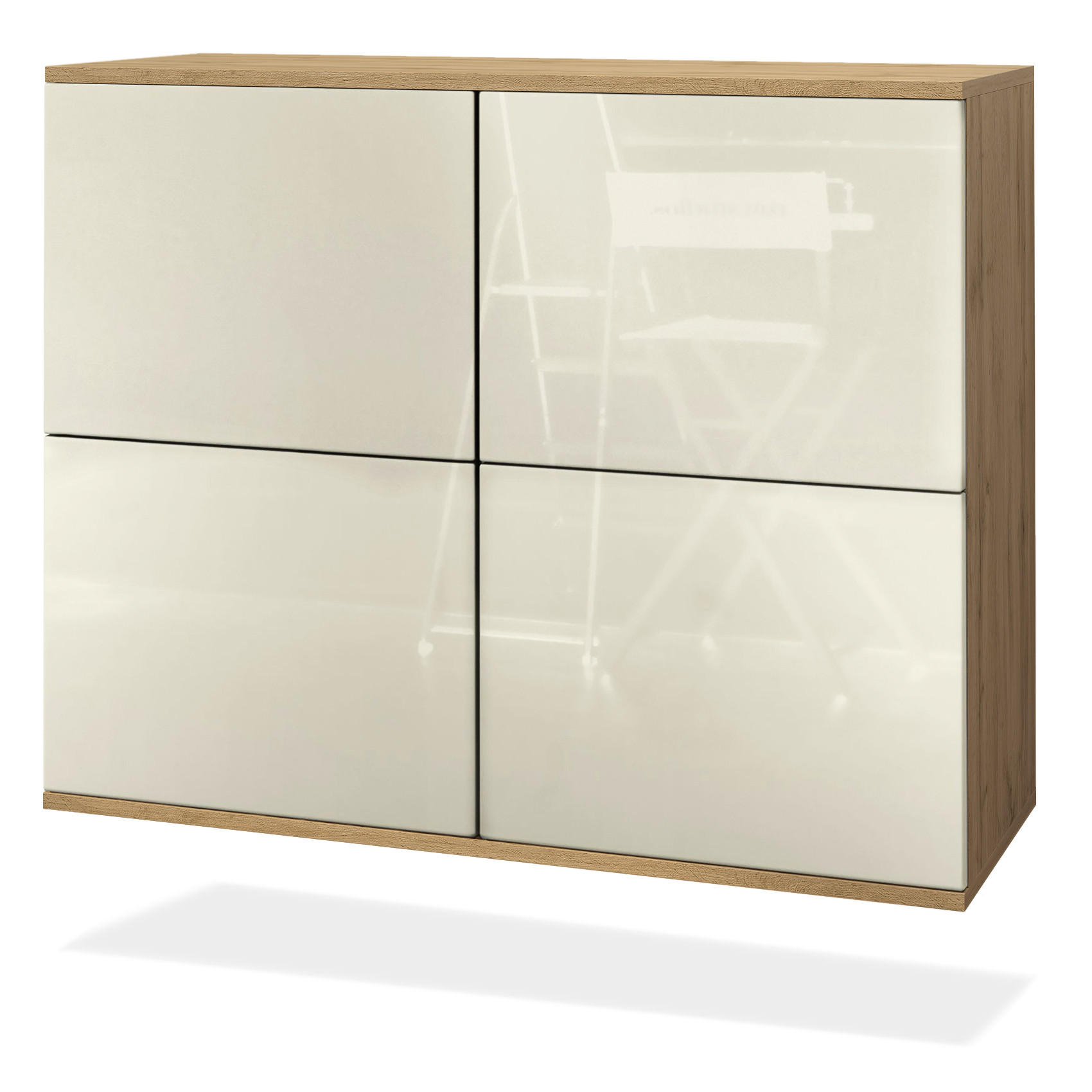 KOMMODE Rova Creme Hochglanz - Creme, Holzwerkstoff (92.5/73.5/35cm) - Vladon