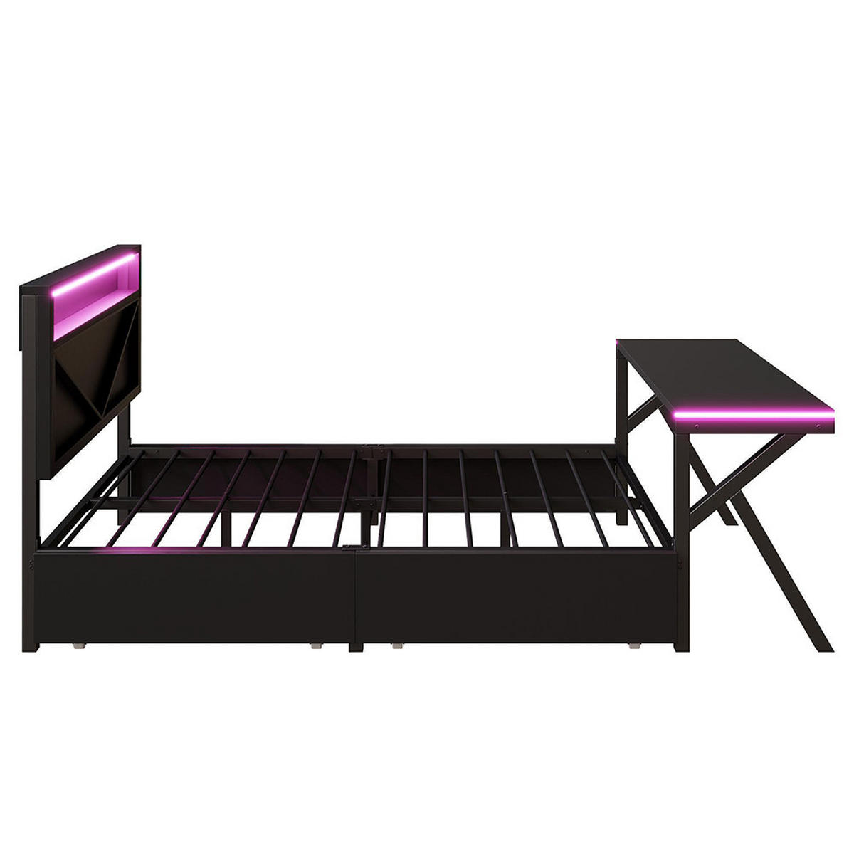 METALLBETT 140x200 cm mit LED-Kopfteil, Schwarz - Schwarz, Metall (140/200cm) - KOMHTOM