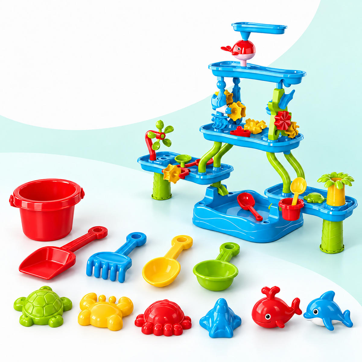STŮL Vodní vícebarevný plast 20-dílný - modrá, plast (78/55cm) - Relaxdays