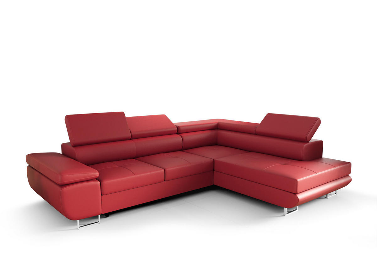 ECKSOFA PRAGA DESIGN L, Eckcouch in L-Form mit Schlaffunktion, Farbe: Rot, Kunstleder, Ottomane Universal - Rot, Textil (275/202cm) - O-Sofa