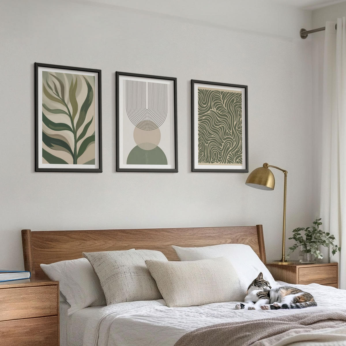 BILDER SET 3er Set - 40x60 cm Schwarzer Rahmen - Geometrische Blattformen - Schwarz, Kunststoff (40/60cm) - TULUP