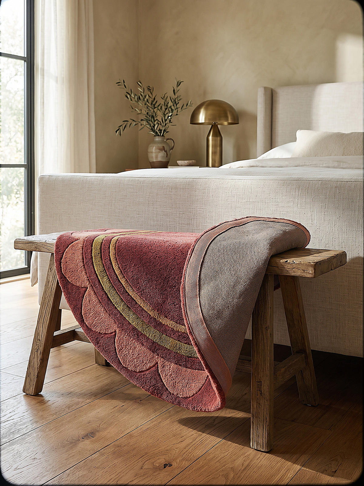 WOLLTEPPICH handgetuftet WENSUM, Scallop-Bordüre, Beerenrot, Ø 120 cm - Rot, Textil (120/120cm) - KADIMA DESIGN