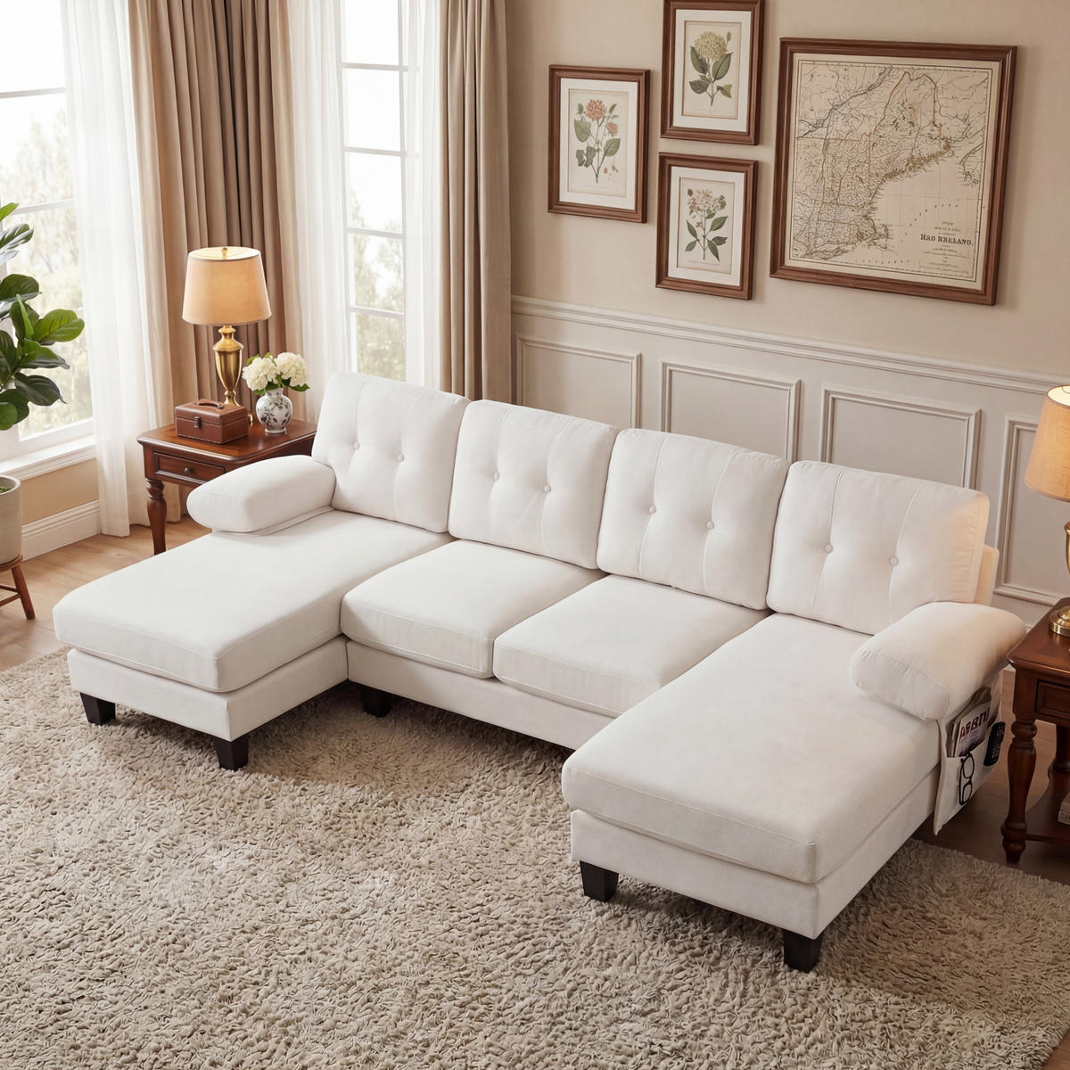 WOHNLANDSCHAFT 268/128/84 cm Beige Chenille - Beige, Textil (242/84/128cm) - Oxeza