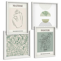 BILDER SET 4er Set - 50x50 cm & 40x60 cm Weißer Rahmen - Linien, Pflanzenmuster, Minimalismus - Weiß, Kunststoff (50/50cm) - TULUP