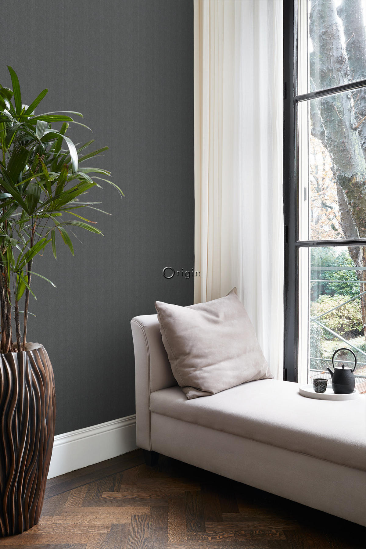 TAPETE Fischgrätmuster 53 cm x 10.05 m - Grau, Papier (53/1000cm) - Origin Wallcoverings