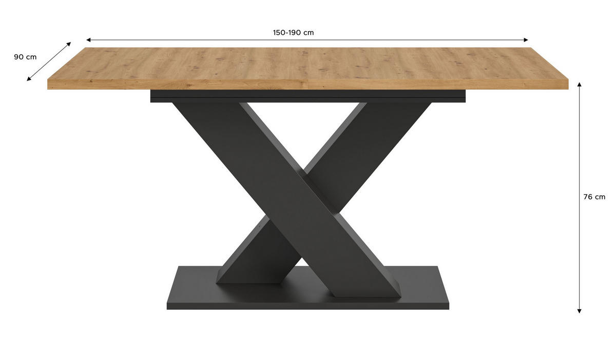 ESSTISCH MOTION (B/H/T: ca. 150/76/90 cm) in grau/Artisan Oak Nachbildung - Grau, Holzwerkstoff (90/150/76cm)