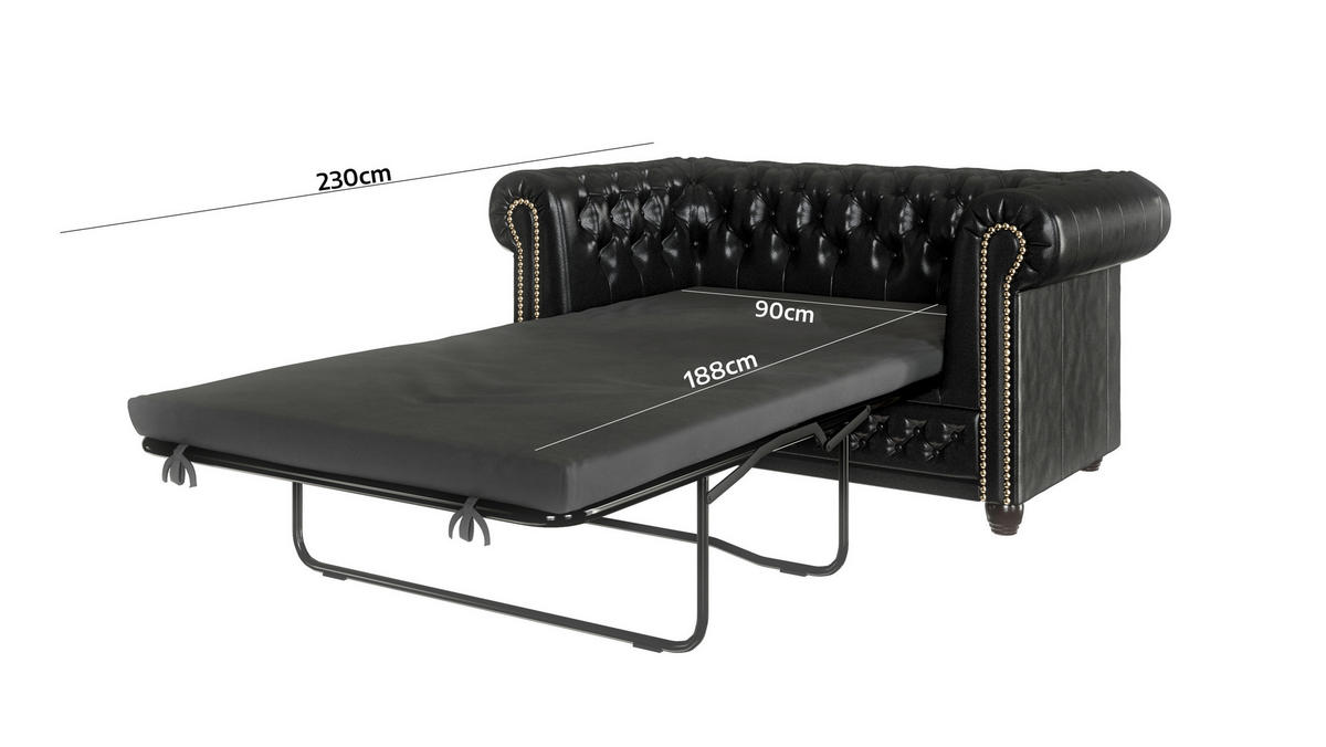 CHESTERFIELD-SOFA 2-sitzer mit Schlaffunktion Morin Schwarz vegan Leder - Schwarz/Braun, Holz/Textil (148/72/86cm) - S-Style Möbel