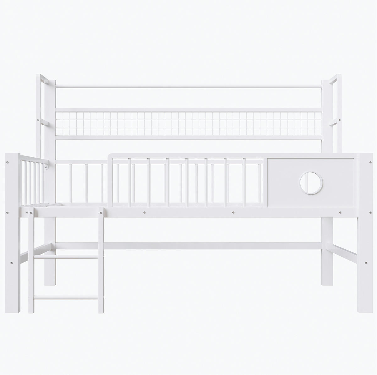 NIEDRIGES HOCHBETT 90/200 cm, Weiß mit Stauraum und Kleiderstange - Weiß, Metall (90/200cm) - MIVRAY