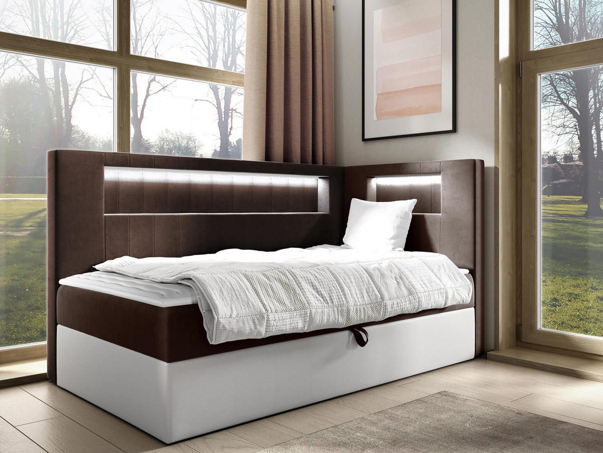 BOXBETT Gold Junior 3, Seite zum Öffnen des Bettkastens: Rechts - Weiß/Braun, Holz (100/200cm) - MIRJAN24