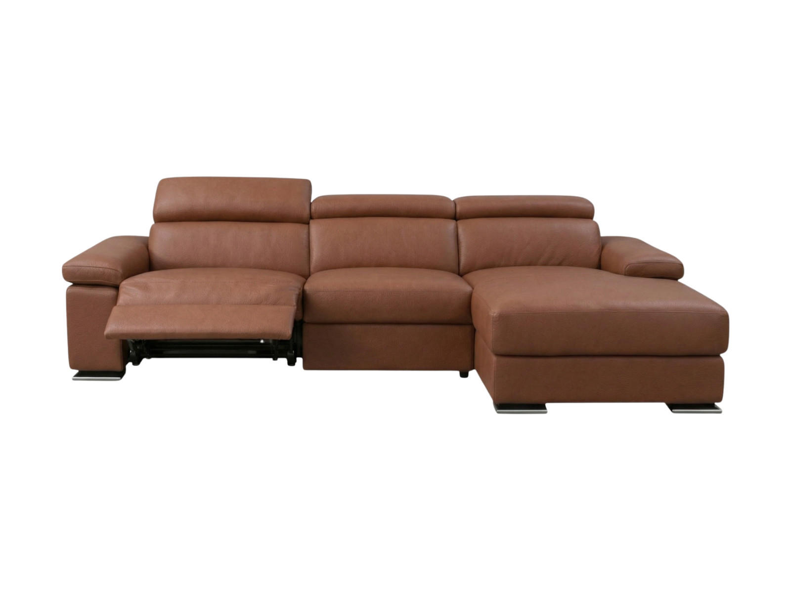 ECKSOFA Plutone Echtleder mit 1 x Relaxfunktion Cognacbraun - Cognac, Leder/Metall (165/286cm)