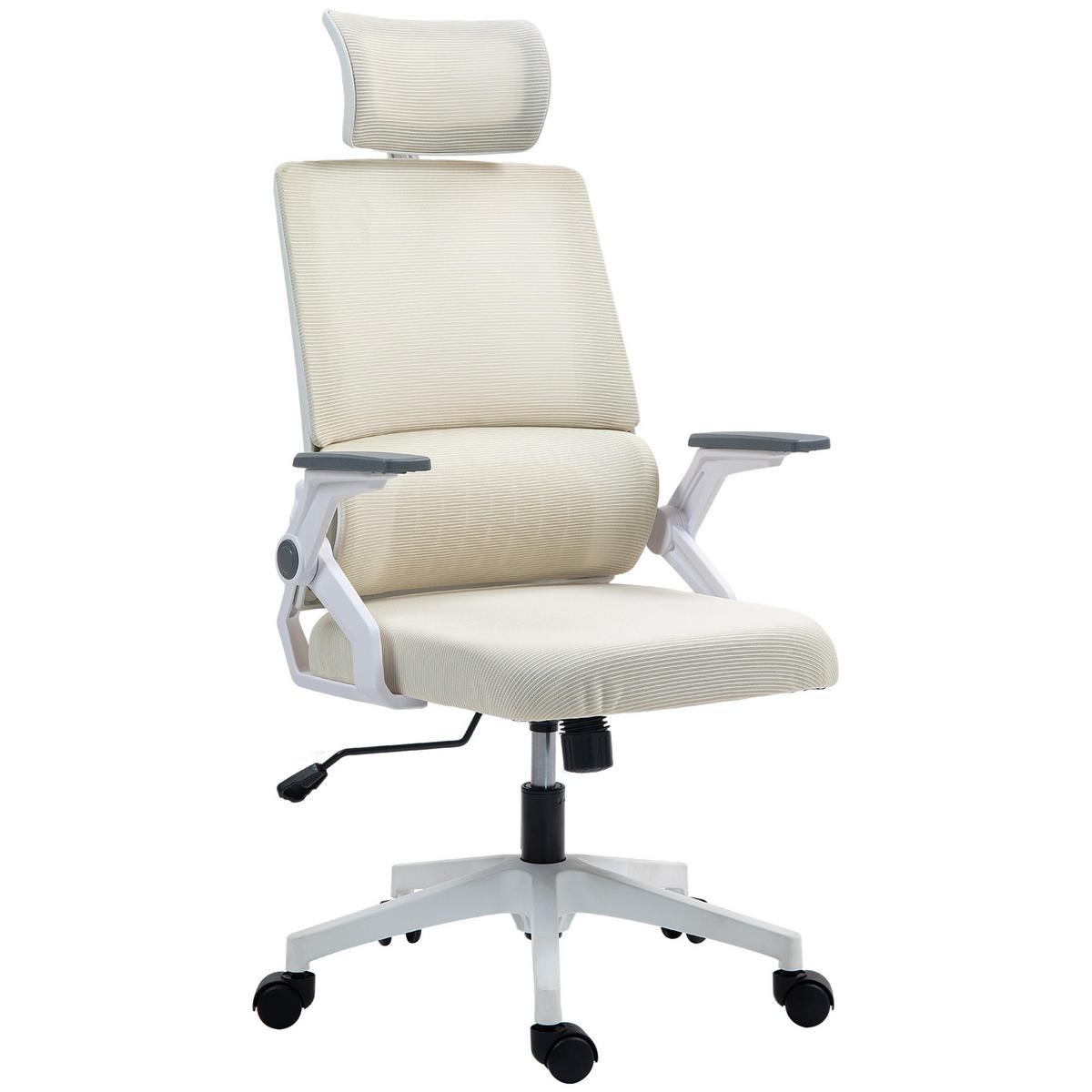 BÜROSTUHL DE-05245 Höhenverstellbar mit Kopfstütze Beige - Beige, Metall (61/121.5/60cm) - ComfortXL