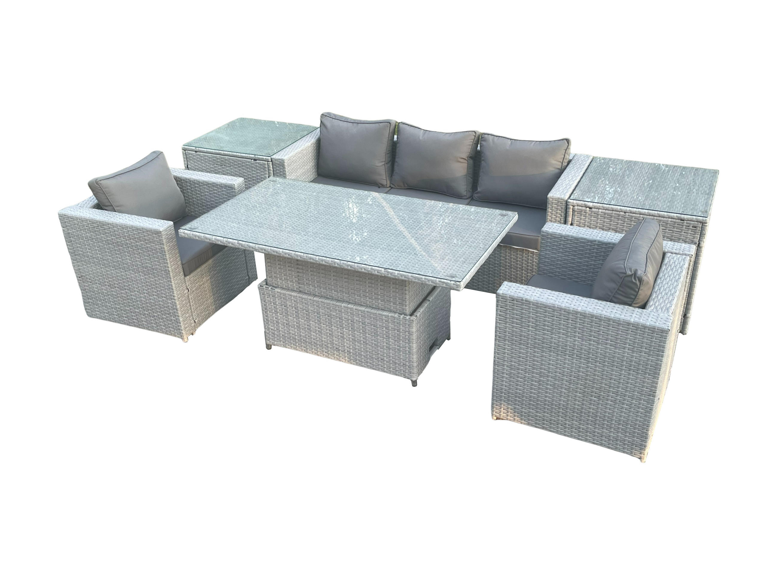 GARTENMÖBEL SET Polyrattan Helles Grau 6-teilige - Hellgrau, Metall - Fimous