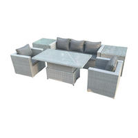 GARTENMÖBEL SET Polyrattan Helles Grau 6-teilige - Hellgrau, Metall - Fimous