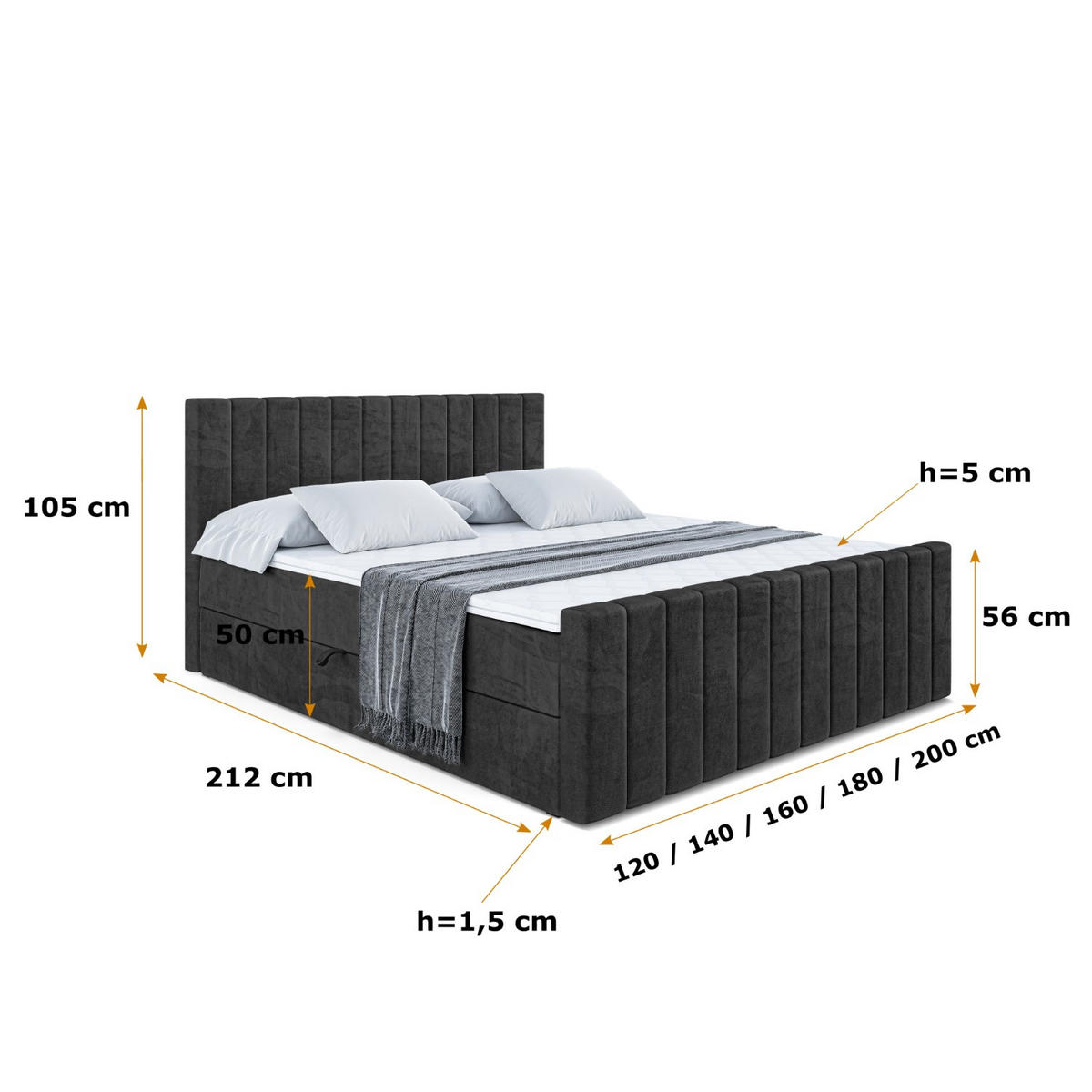 BOXBETT EDITA-Z - 120x200 cm - H4 - Schwarz - Schwarz, Holzwerkstoff (120/200cm) - ALTDECOR