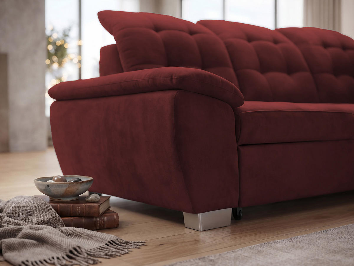 ECKSOFA LENO Rechts, mit Schlaffunktion und Bettkasten, Rot - Rot, Kunststoff/Textil (261/220cm) - Idohome