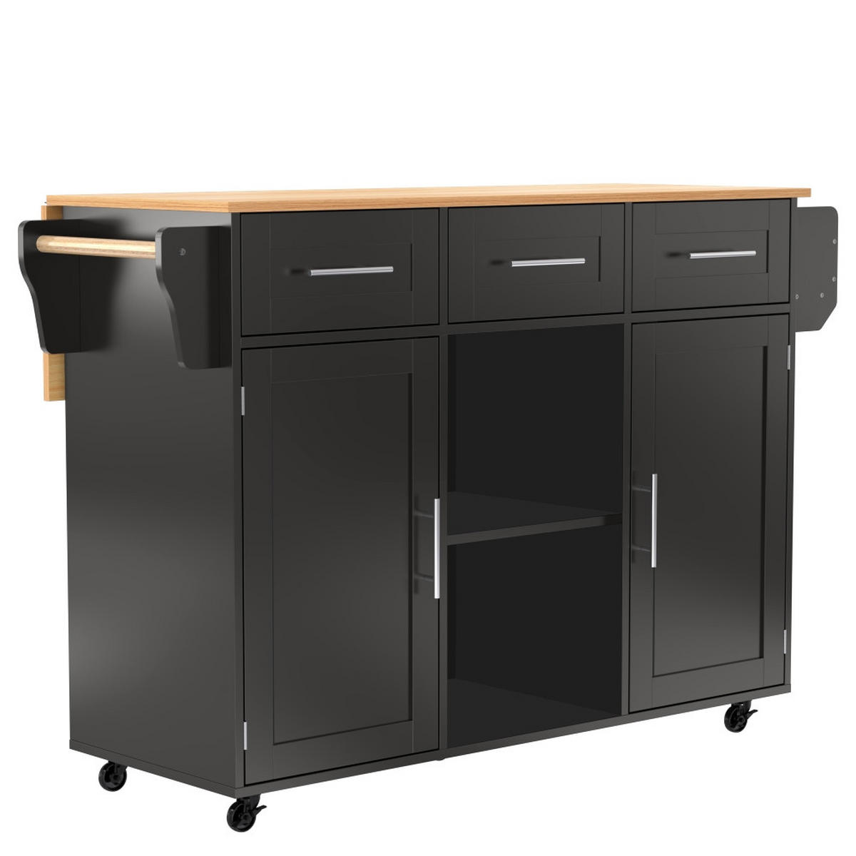KÜCHENINSEL mit klappbarer Arbeitsplatte, rollbar, Schwarz-Holzoptik, 139/46/91,5 cm - Schwarz, Kunststoff (46/91.5/139cm) - Rolipo