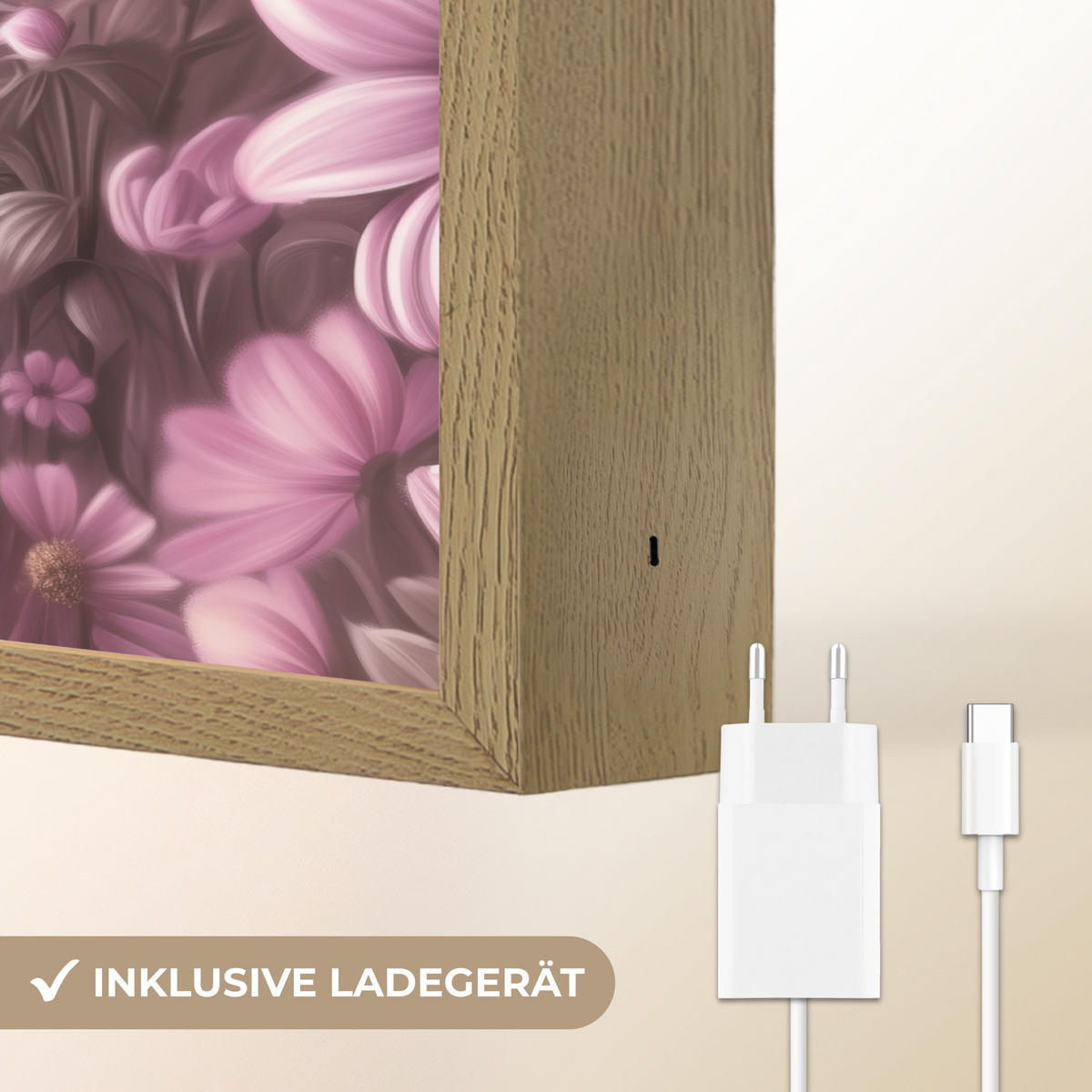 NACHTTISCHLAMPE MIT AKKU Kätzchen - Blumen - Schmetterlinge - Lila 40x30 cm - Altrosa, Holzwerkstoff (8/40/30cm) - OnlyWow