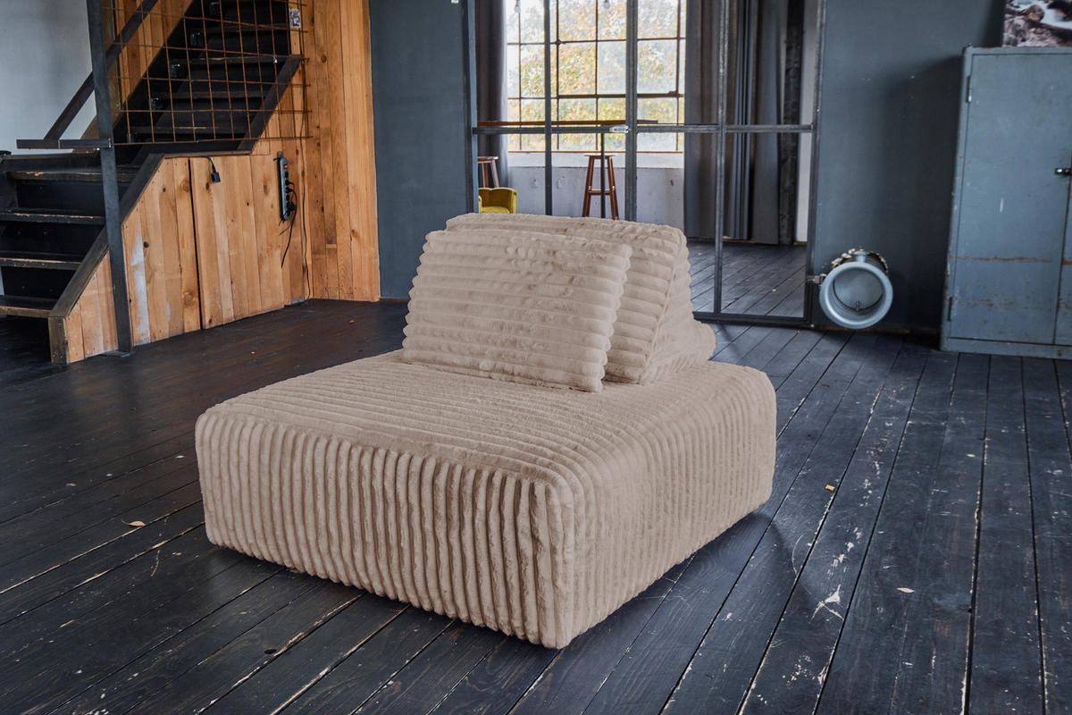 HOCKER MIT RÜCKENKISSEN WIOLO SOFT Taupe Cord - Taupe/Schwarz, Kunststoff/Textil (111/84/111cm) - KAWOLA