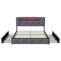 POLSTERBETT 140x190 cm mit LED, 4 Schubladen, Lattenrost, Grau - Grau, Holz (140/190cm)