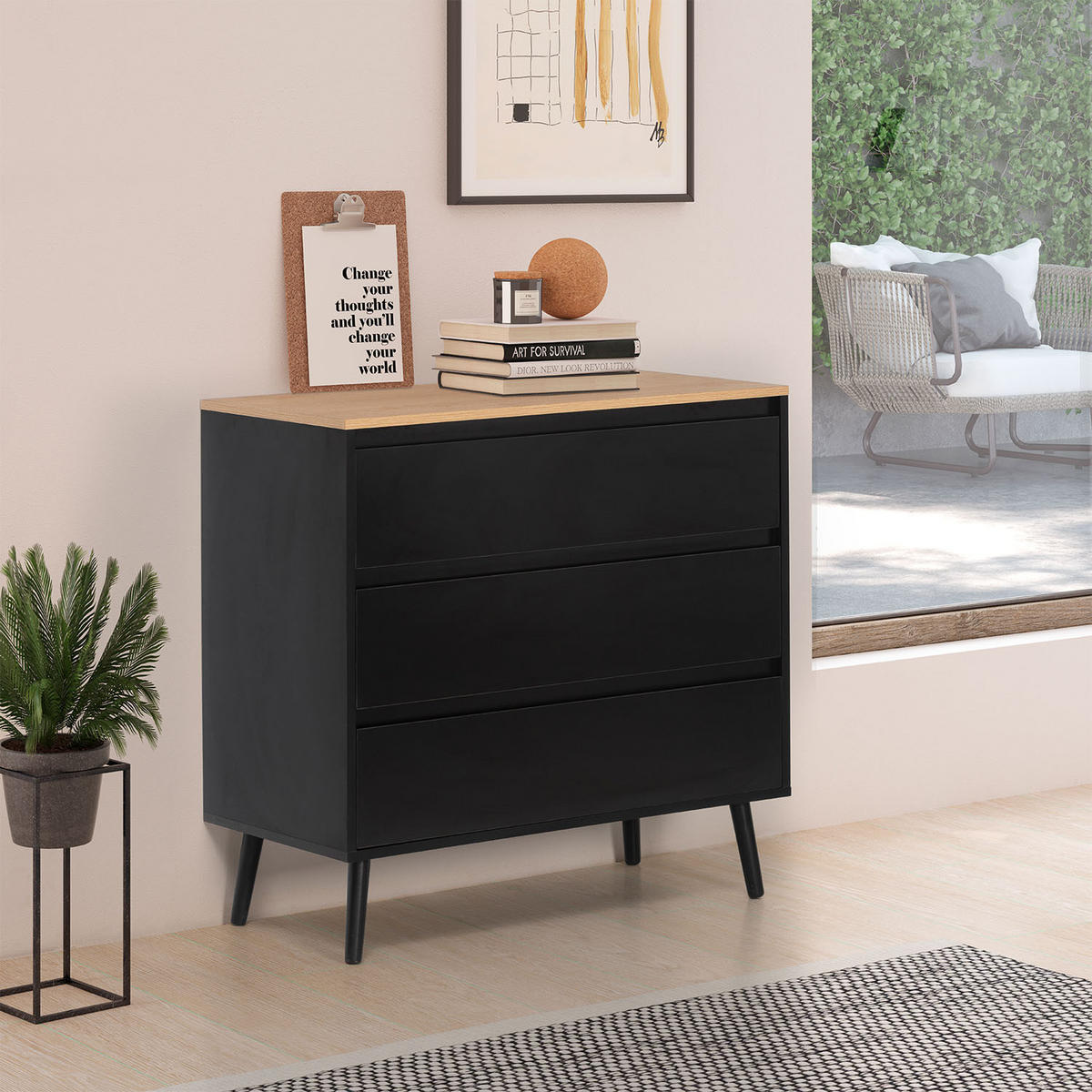 KOMMODE 80/80/40 Desi schwarze Farbe - Schwarz, Holzwerkstoff (80/80/40cm) - VS Venta-stock