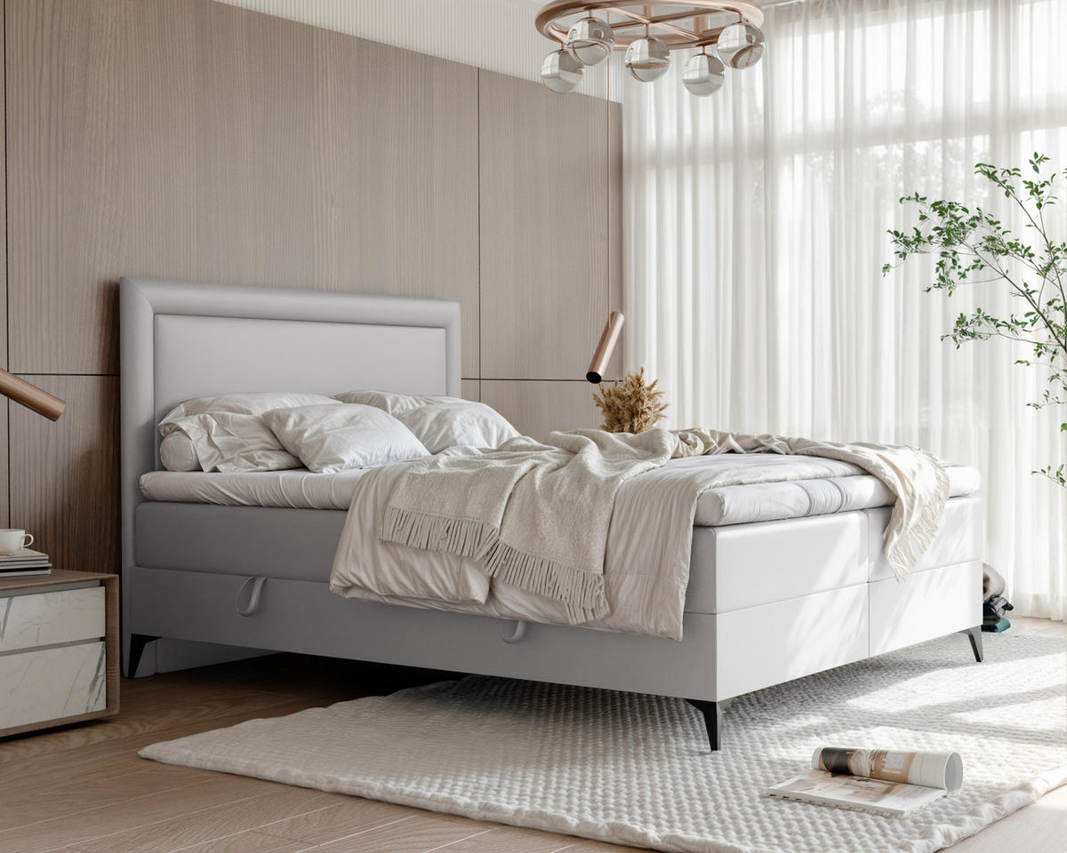 BOXBETT NERO 200/200 cm mit Matratze und Topper, Grau - Schwarz/Grau, Holzwerkstoff/Textil (200/200cm) - Idohome