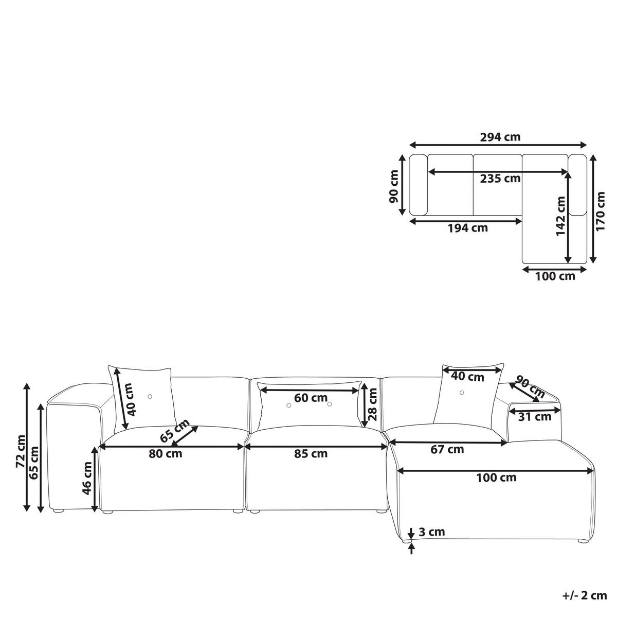 ECKSOFA Cord Cremeweiß rechtsseitig Dolva - Weiß, Textil (294/170cm) - Beliani