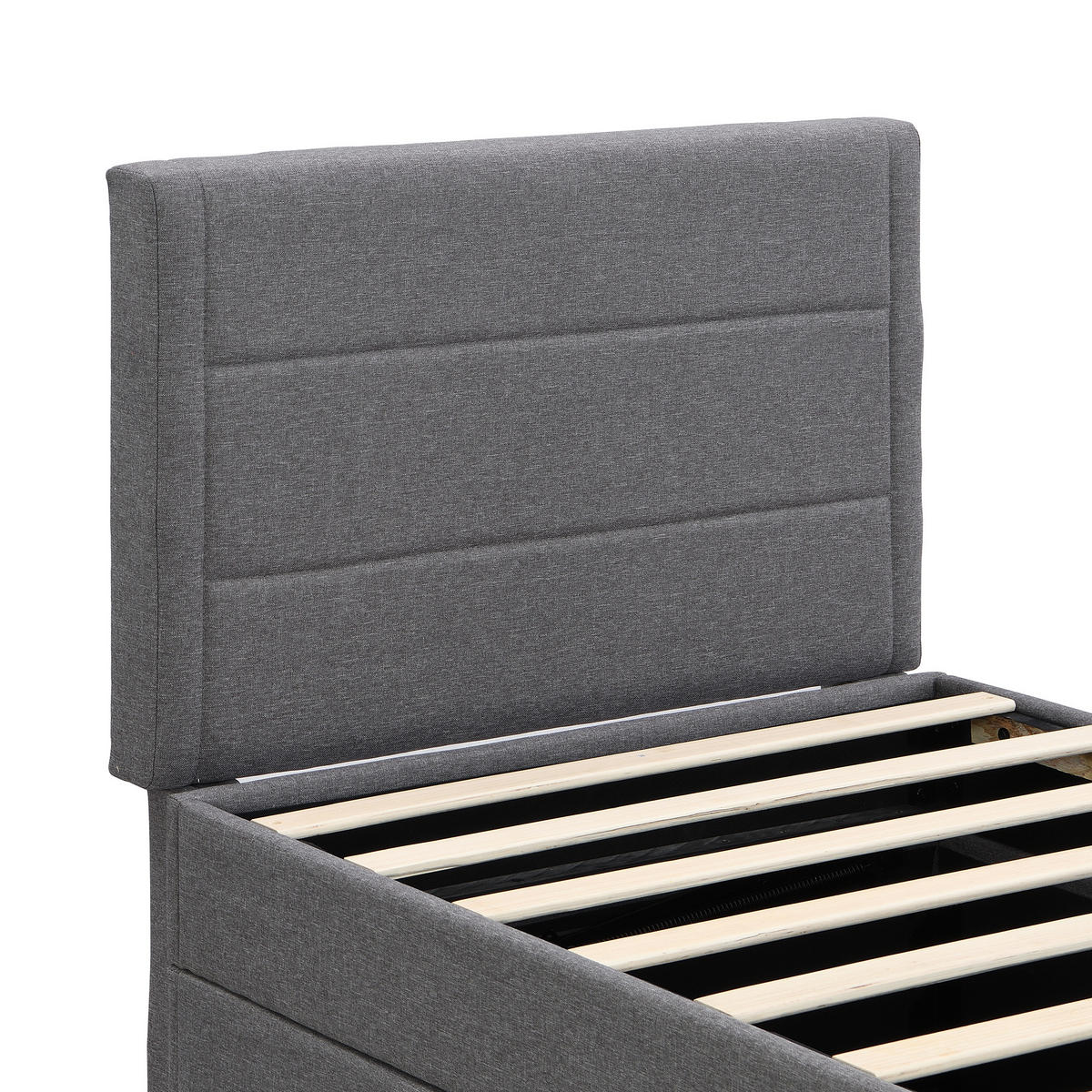 POLSTERBETT 90x200cm Grau Einzelbett Metallrahmen Stauraum - Grau, Holz (90/200cm) - FLIEKS