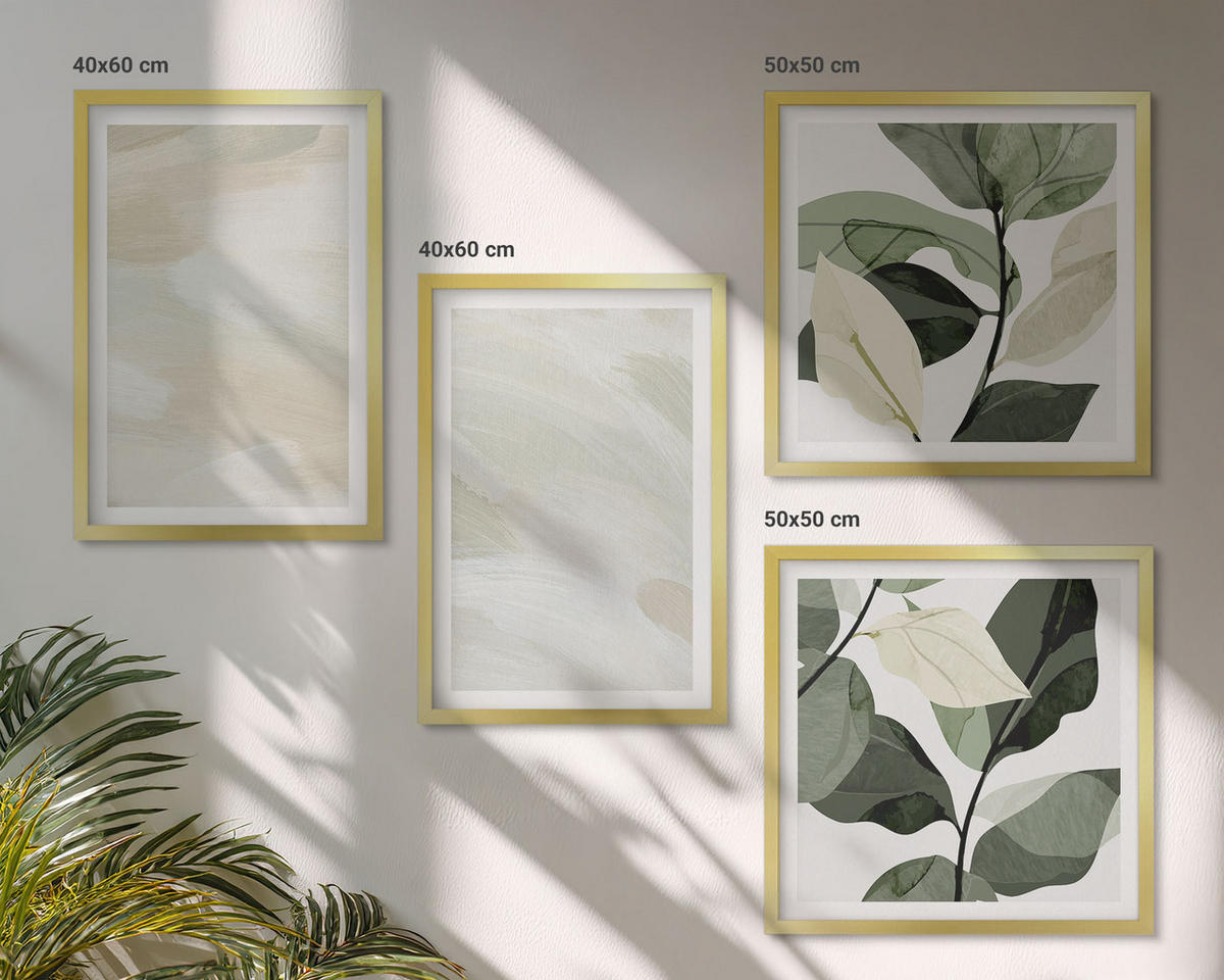 BILDER SET 4er Set - 50x50 cm & 40x60 cm Goldrahmen - Leuchtende, abstrakte Boho-Farben - Goldfarben, Kunststoff (50/50cm) - TULUP