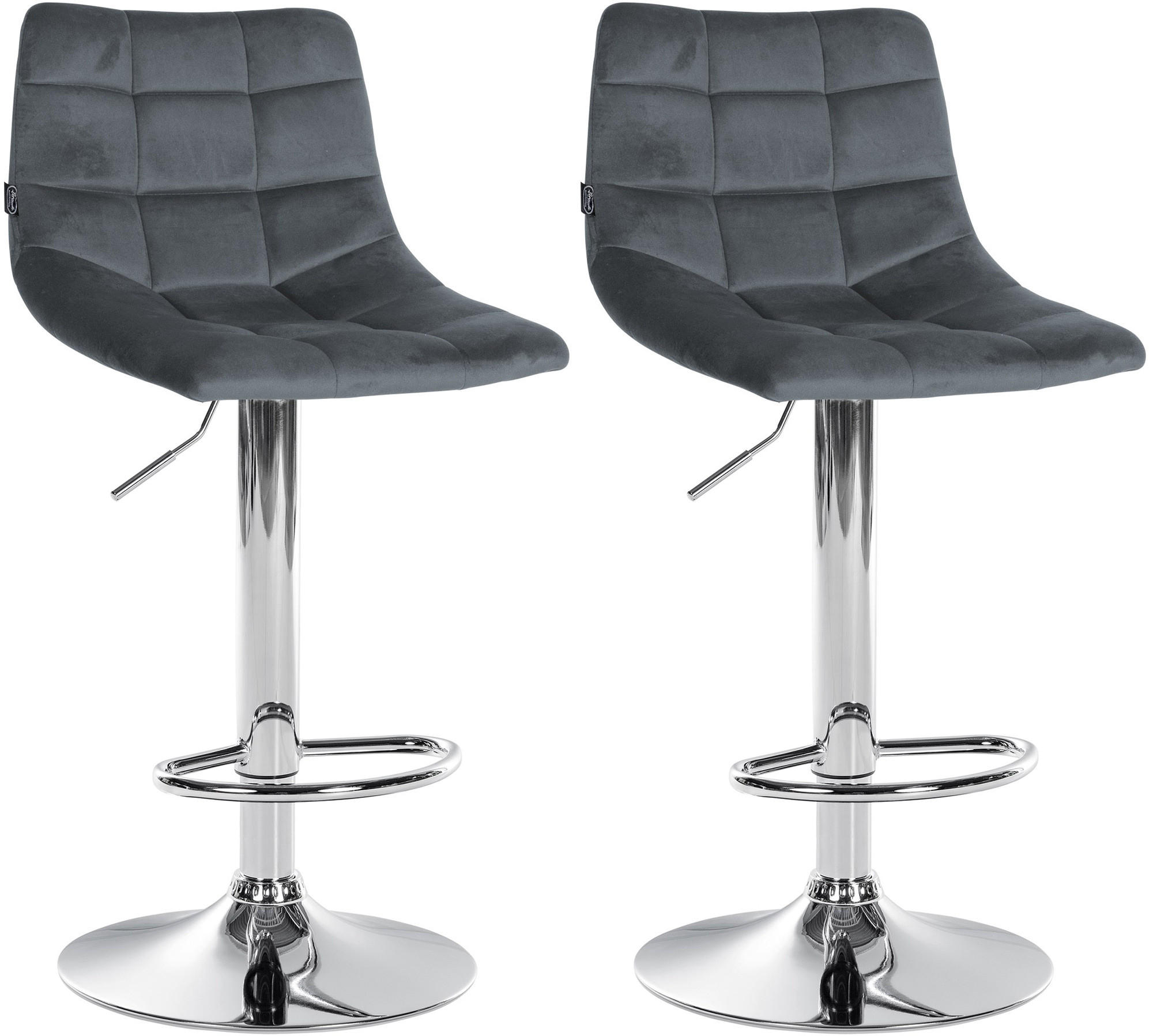 BARHOCKER 2er Set Samt dunkelgrau - Chromfarben/Dunkelgrau, Textil/Metall (43/87/46.5cm) - CLP