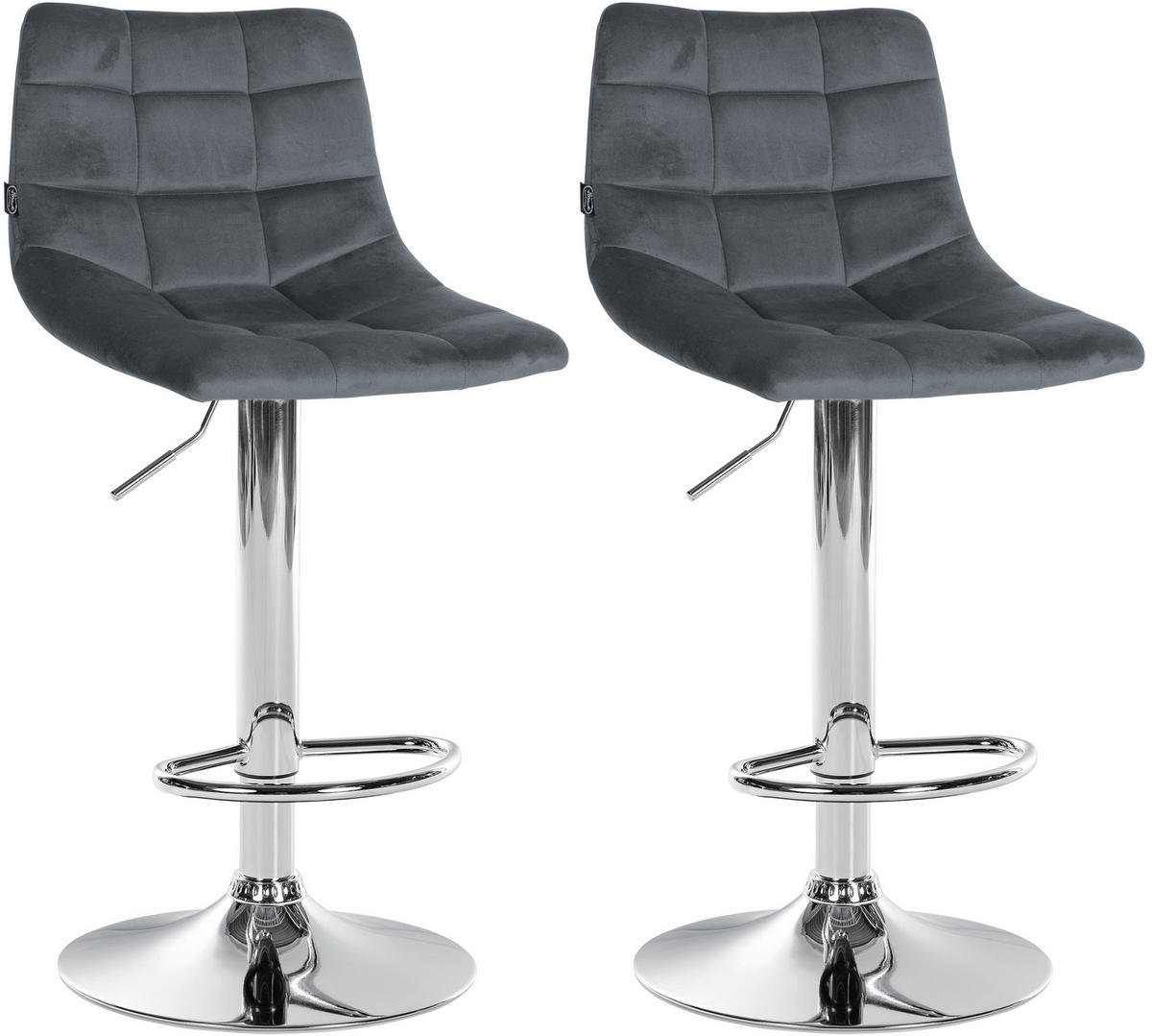 BARHOCKER 2er Set Samt dunkelgrau - Chromfarben/Dunkelgrau, Textil/Metall (43/87/46.5cm) - CLP