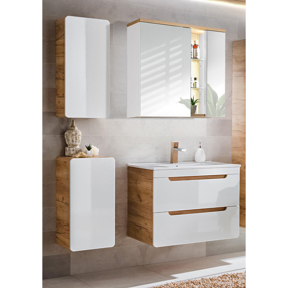 BADMÖBEL-SET 4-TLG. Luton-56 - Weiß, Holzwerkstoff (131/195/46cm) - Lomado