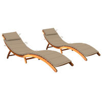 SONNENLIEGEN 2 Stk. mit Auflagen Massivholz Akazie - Beige, Holz (55/64/184cm) - furnicato